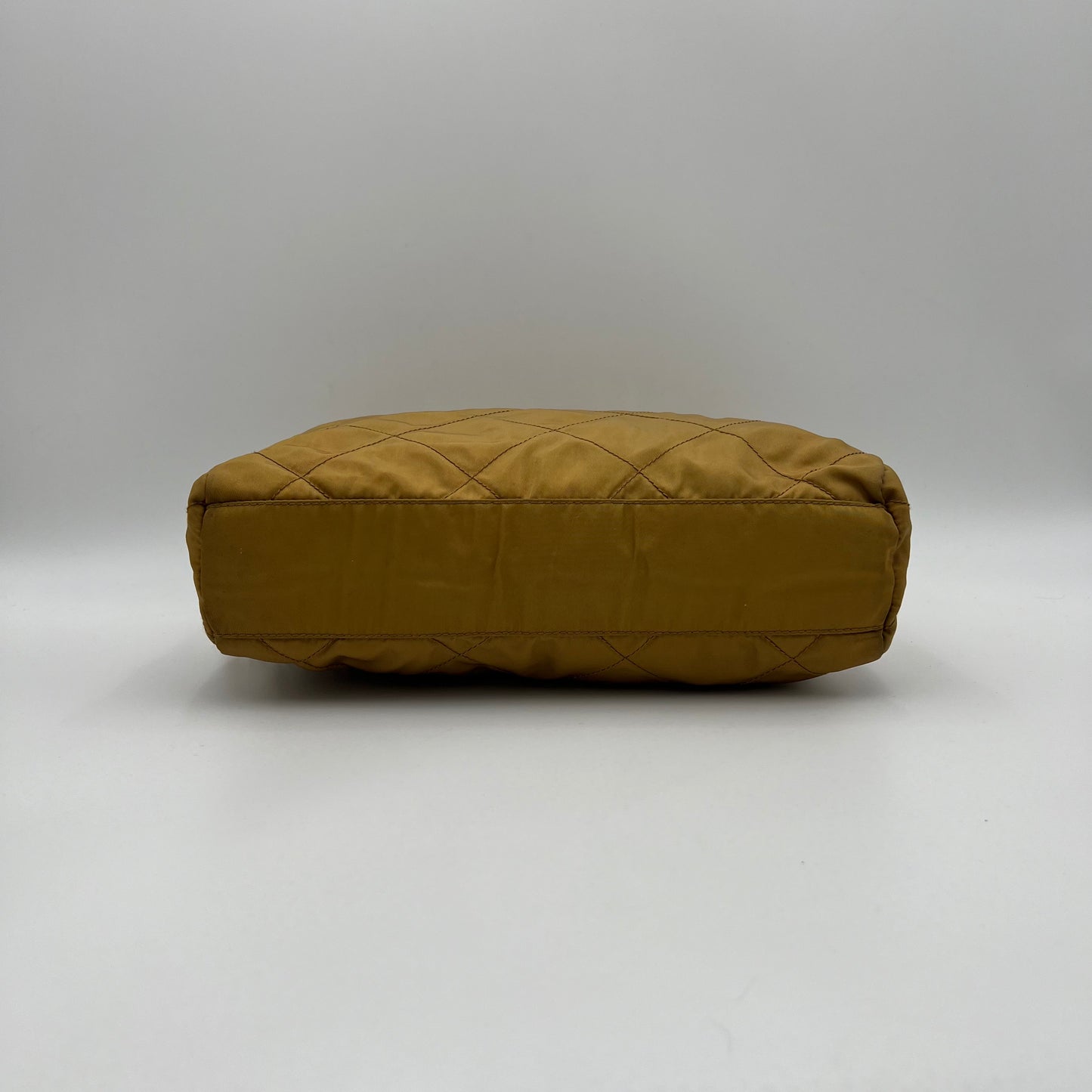 Prada Mustard Yellow Quilted Nylon Zip Chain Bag GHW