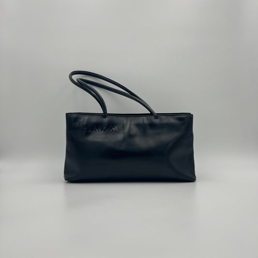 Prada Black Leather Cut Out Logo East West Bag