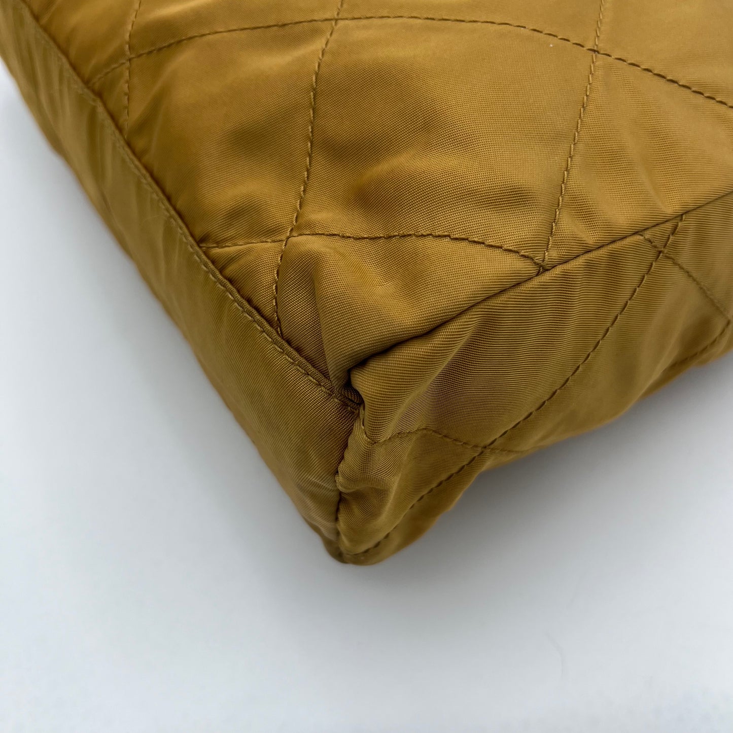 Prada Mustard Yellow Quilted Nylon Zip Chain Bag GHW