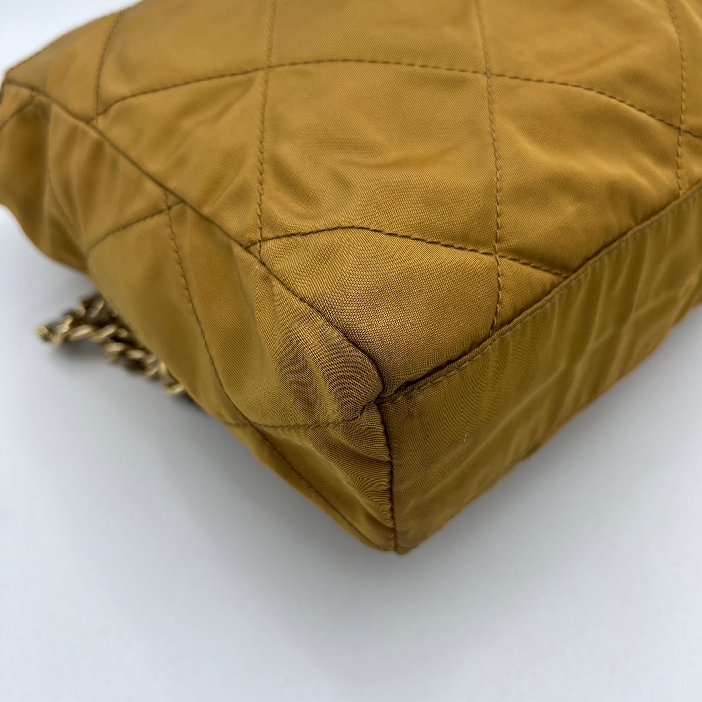 Prada Mustard Yellow Quilted Nylon Zip Chain Bag GHW