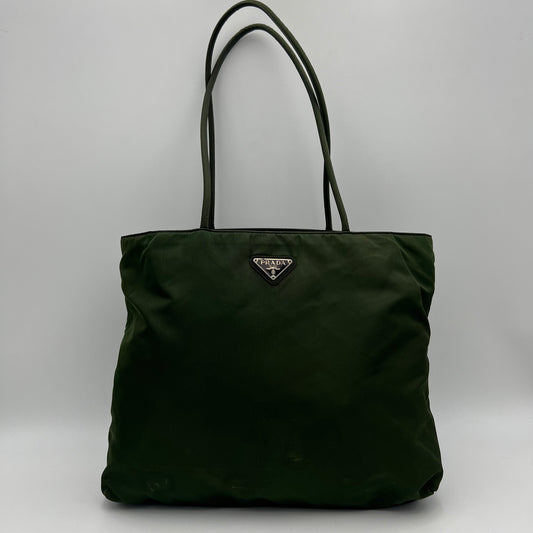 Prada Green Nylon Large Open Long Strap Tote