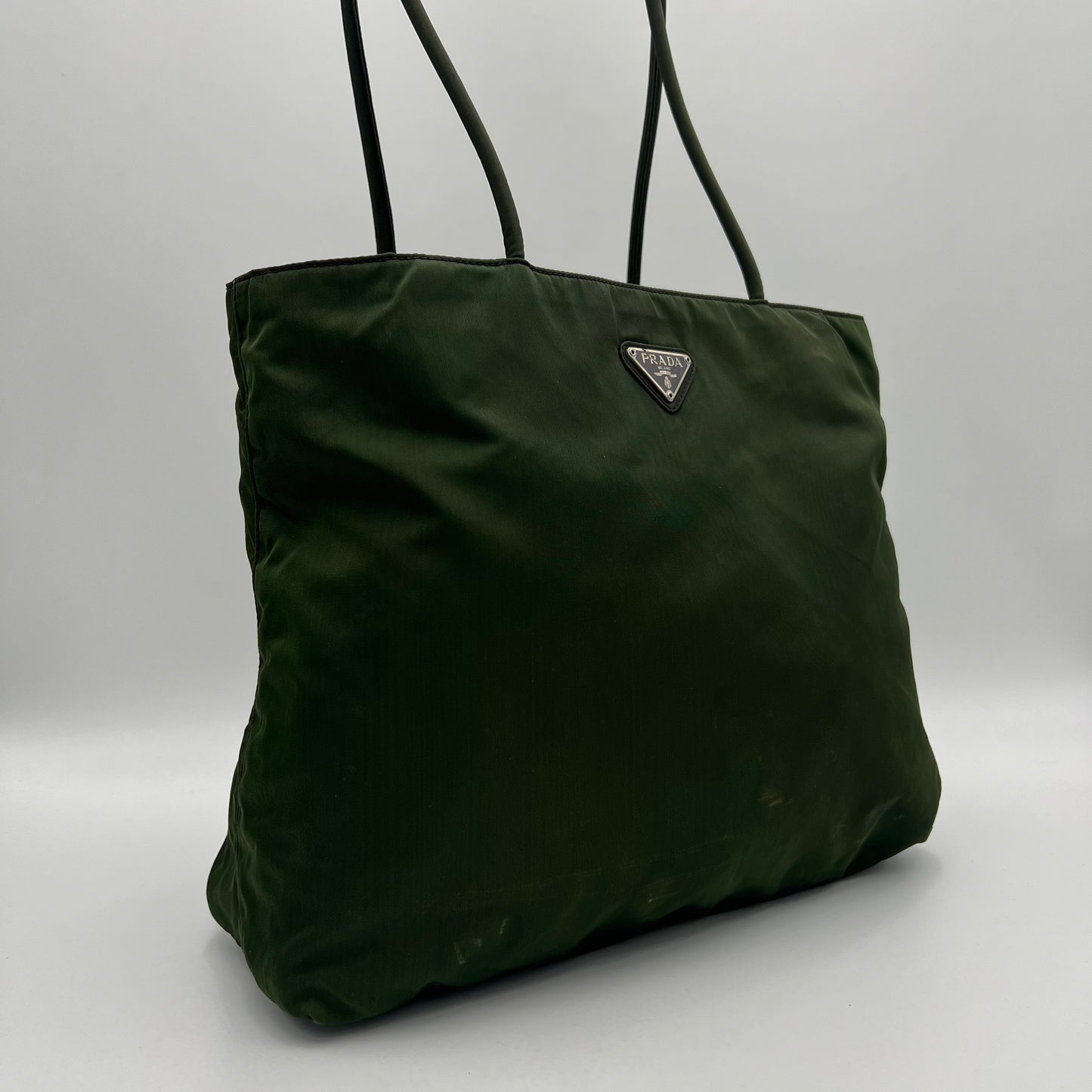 Prada Green Nylon Large Open Long Strap Tote