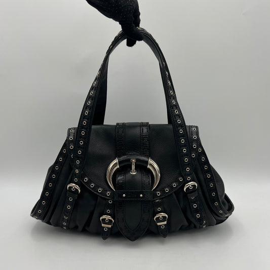 Christian Dior by John Galliano Black Lizard Trimmed Leather Flap Shoulder Bag