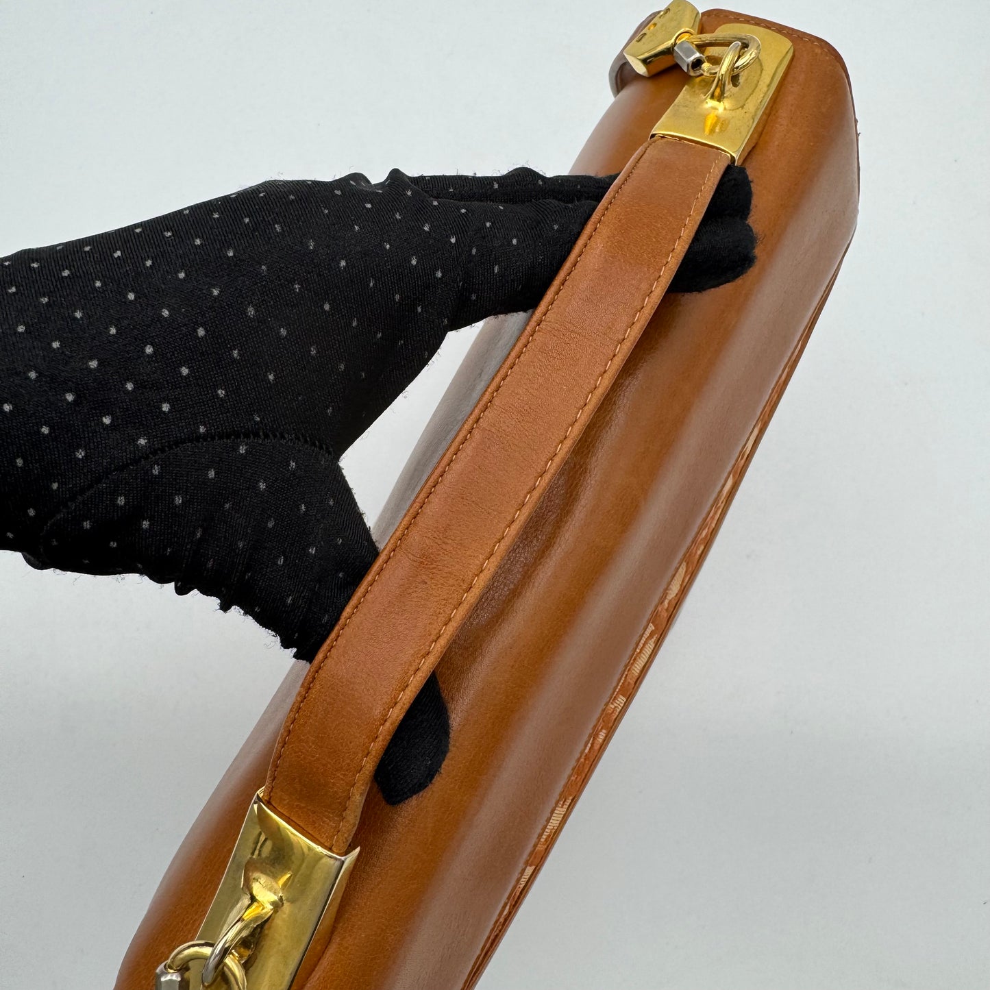 Christian Dior Caramel Brown Trotter and  Leather Handbag with Strap and Kisslock Coin Purse