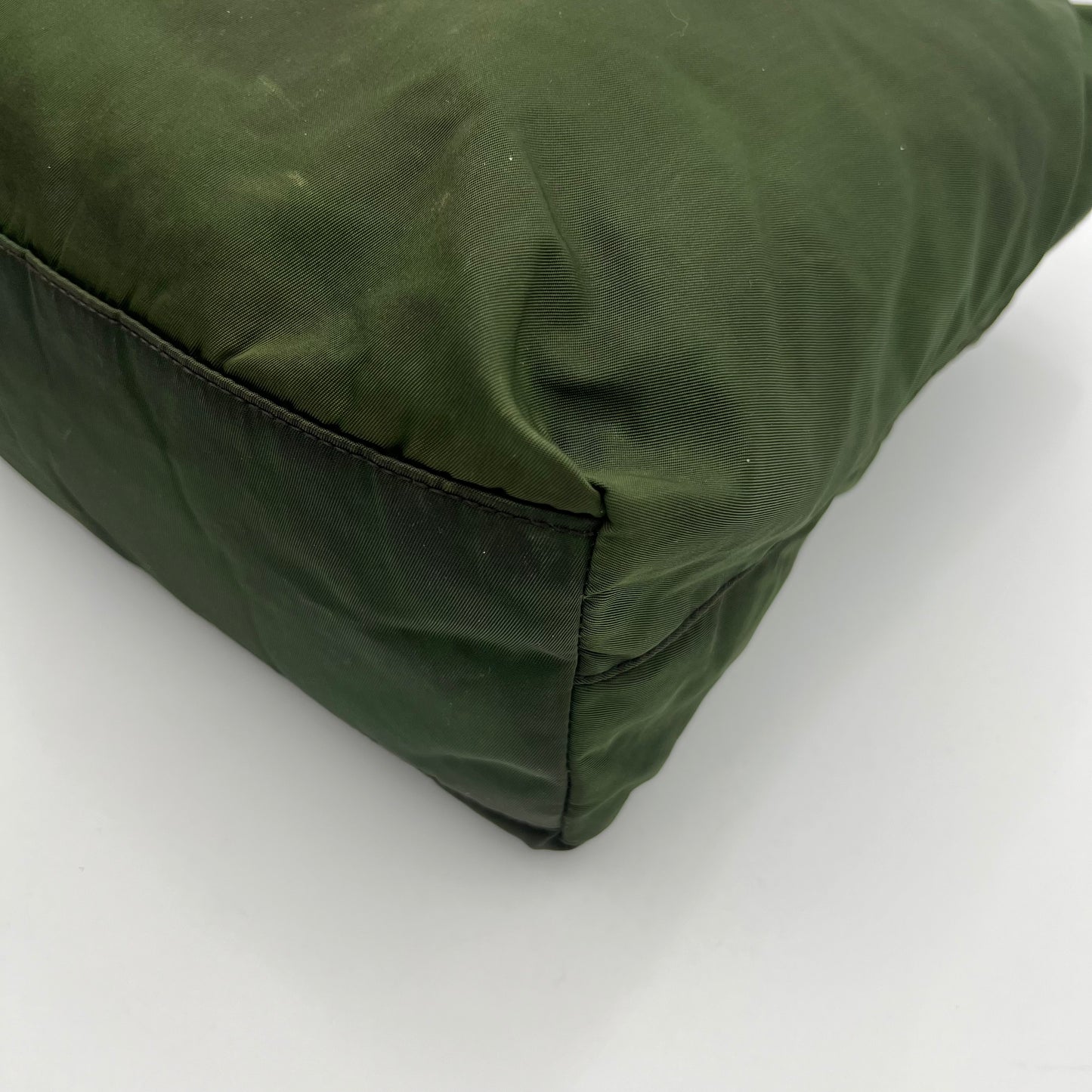 Prada Green Nylon Large Open Long Strap Tote