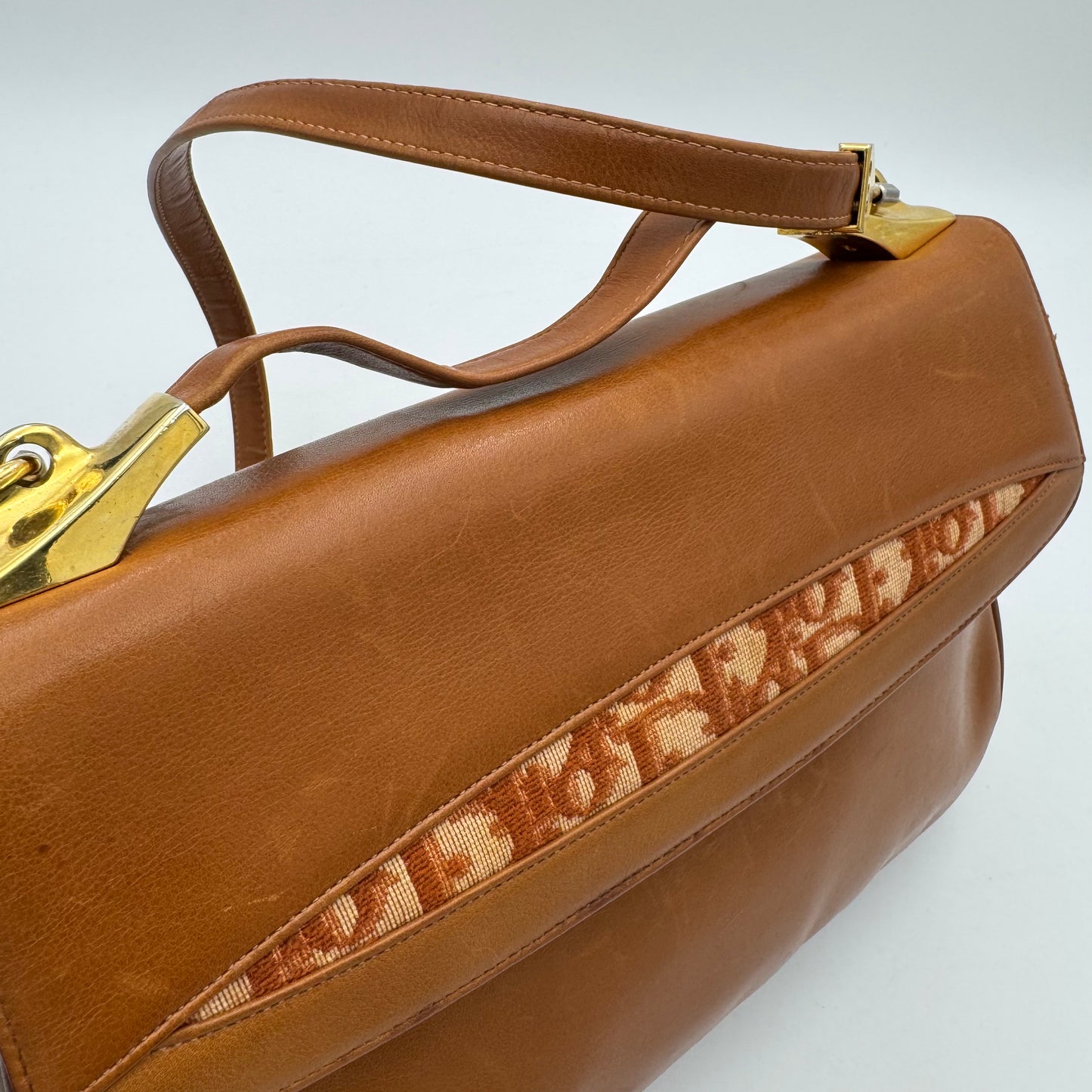 Christian Dior Caramel Brown Trotter and  Leather Handbag with Strap and Kisslock Coin Purse
