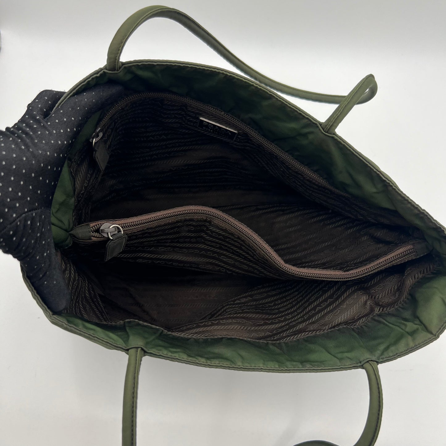 Prada Green Nylon Large Open Long Strap Tote