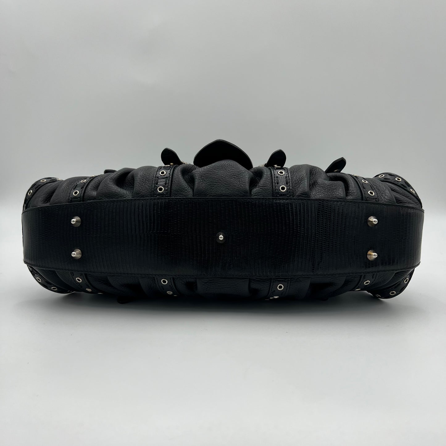 Christian Dior by John Galliano Black Lizard Trimmed Leather Flap Shoulder Bag
