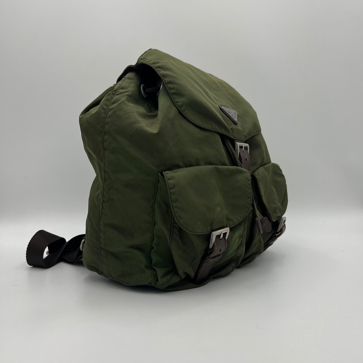 Prada Green Nylon and Brown Leather Backpack