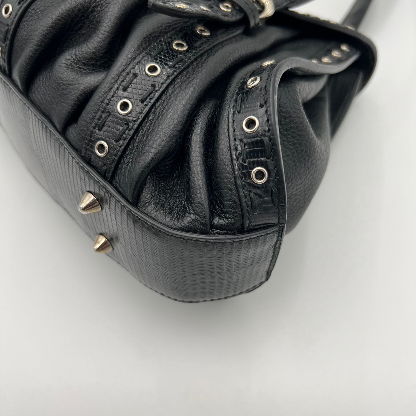 Christian Dior by John Galliano Black Lizard Trimmed Leather Flap Shoulder Bag