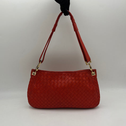 Bottega Veneta Red Orange Intrecciato Shoulder Bag