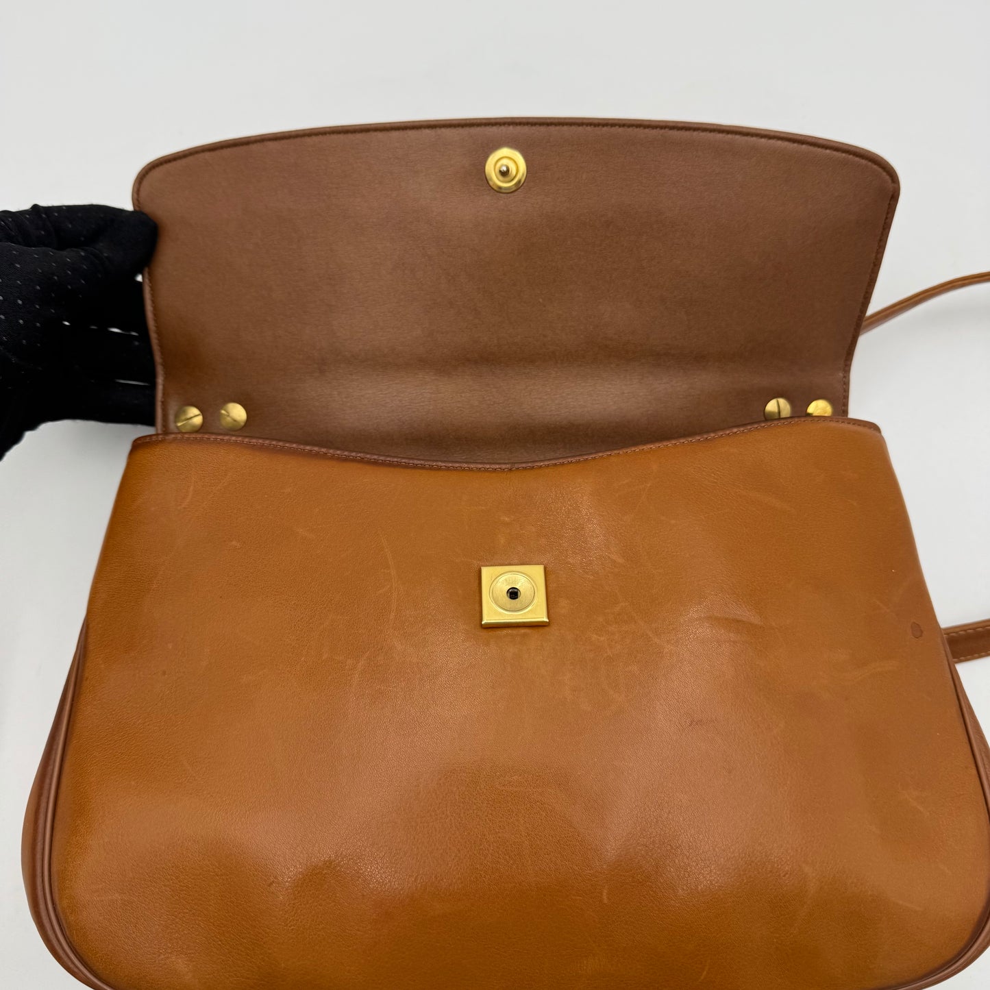 Christian Dior Caramel Brown Trotter and  Leather Handbag with Strap and Kisslock Coin Purse