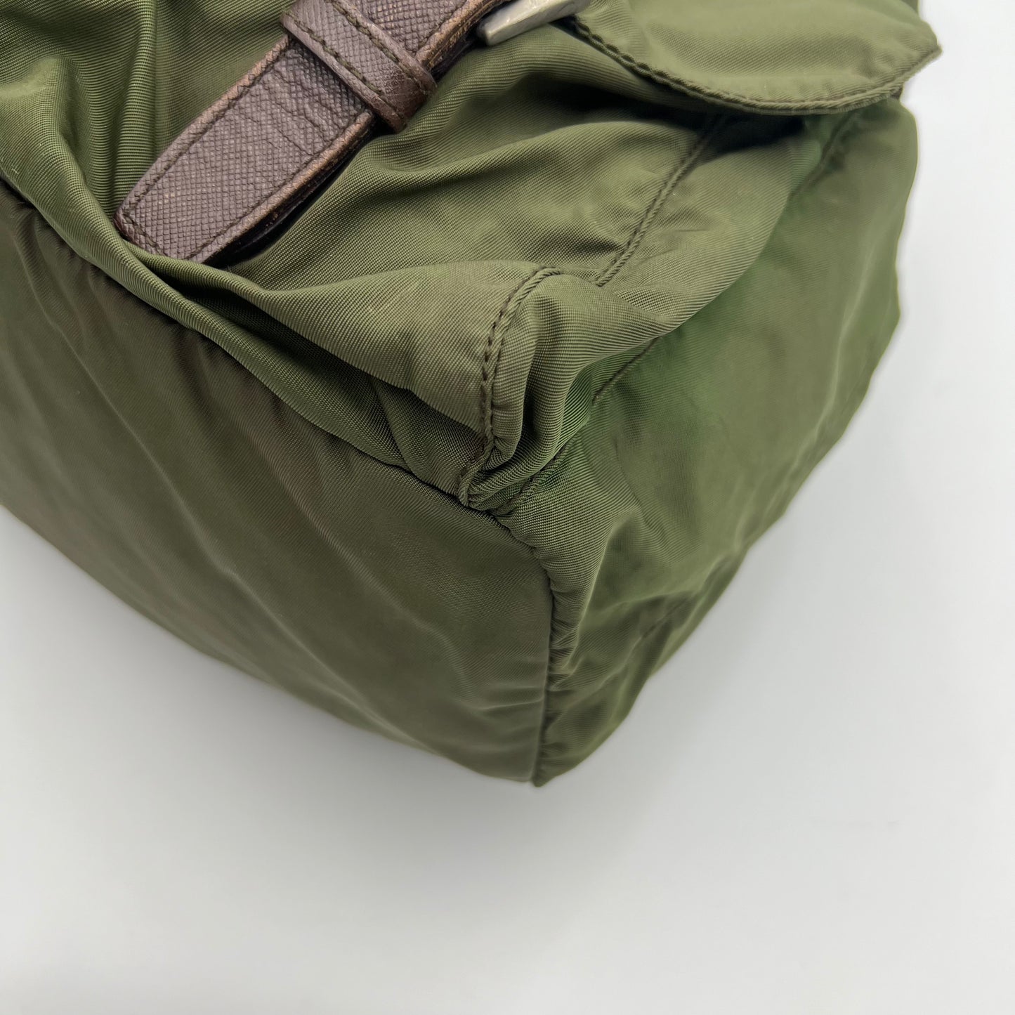 Prada Green Nylon and Brown Leather Backpack