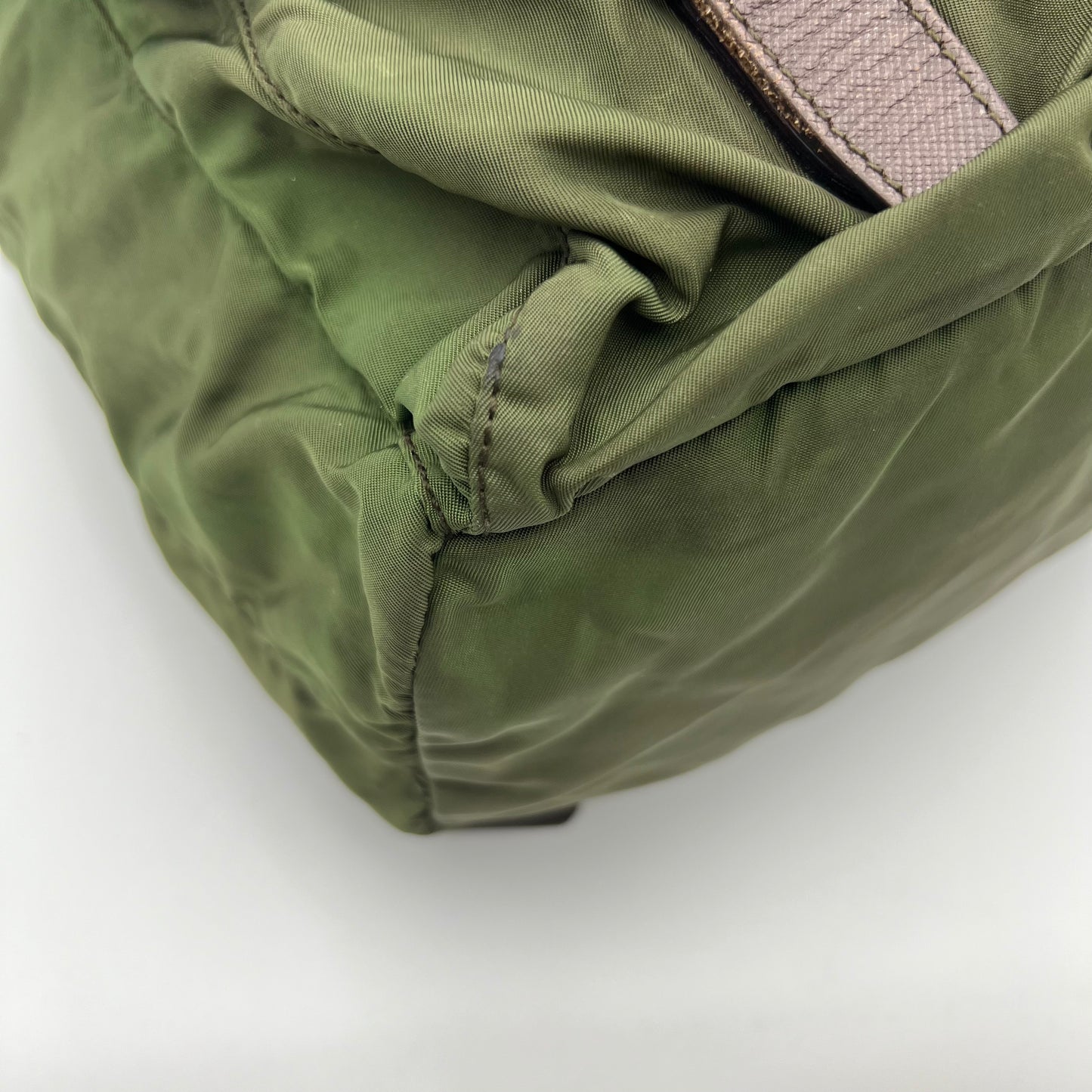 Prada Green Nylon and Brown Leather Backpack
