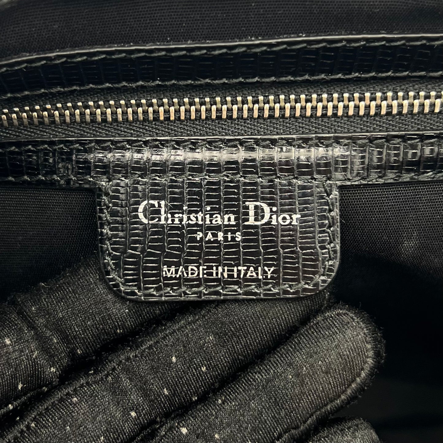 Christian Dior by John Galliano Black Lizard Trimmed Leather Flap Shoulder Bag