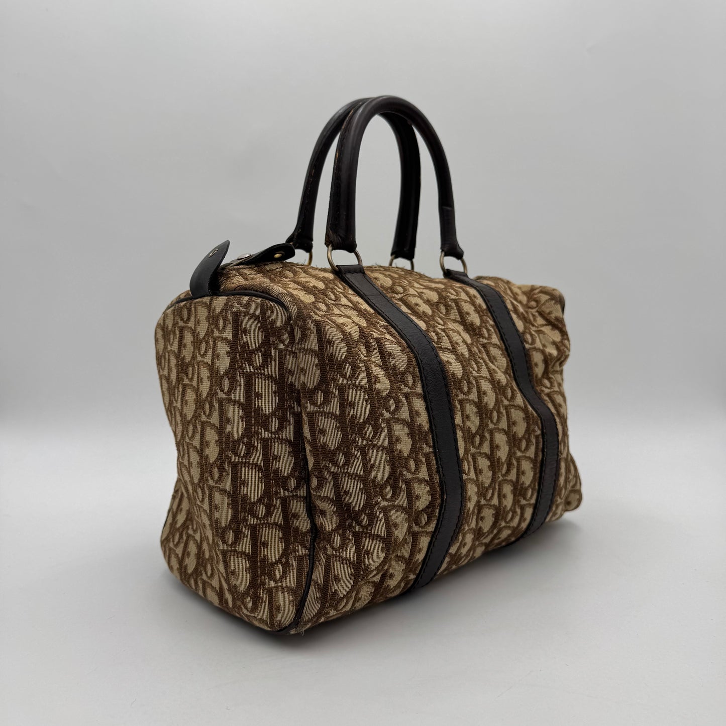 Christian Dior Vintage Brown Trotter Canvas and Leather Boston 30