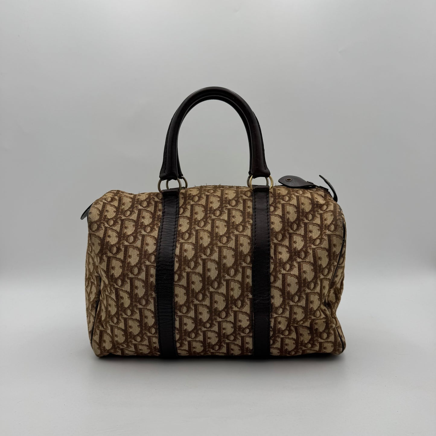 Christian Dior Vintage Brown Trotter Canvas and Leather Boston 30