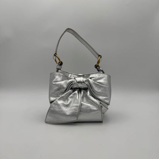 YSL Metallic Silver Leather Bow Shoulder Bag