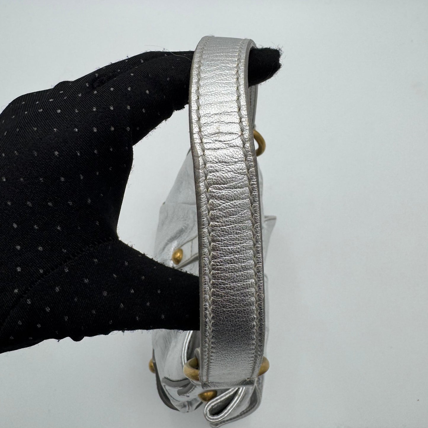 YSL Metallic Silver Leather Bow Shoulder Bag
