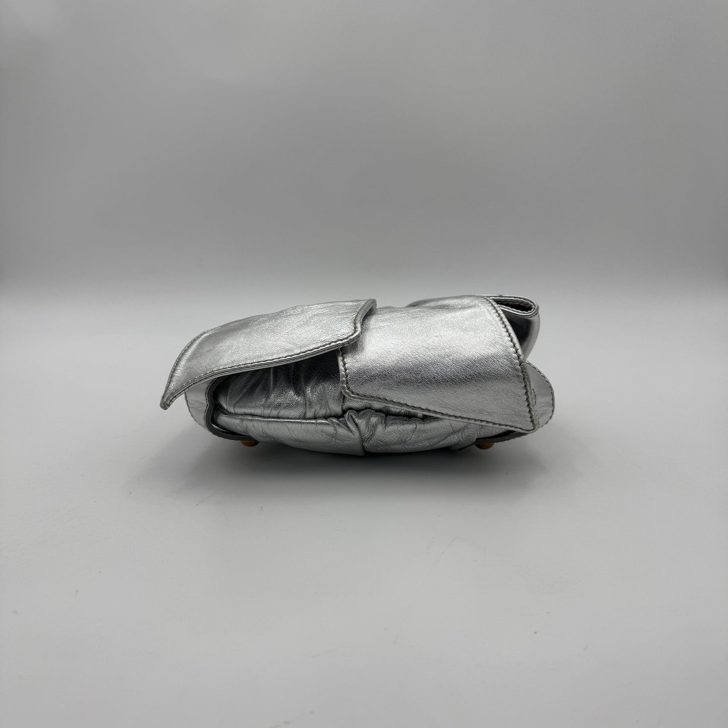 YSL Metallic Silver Leather Bow Shoulder Bag