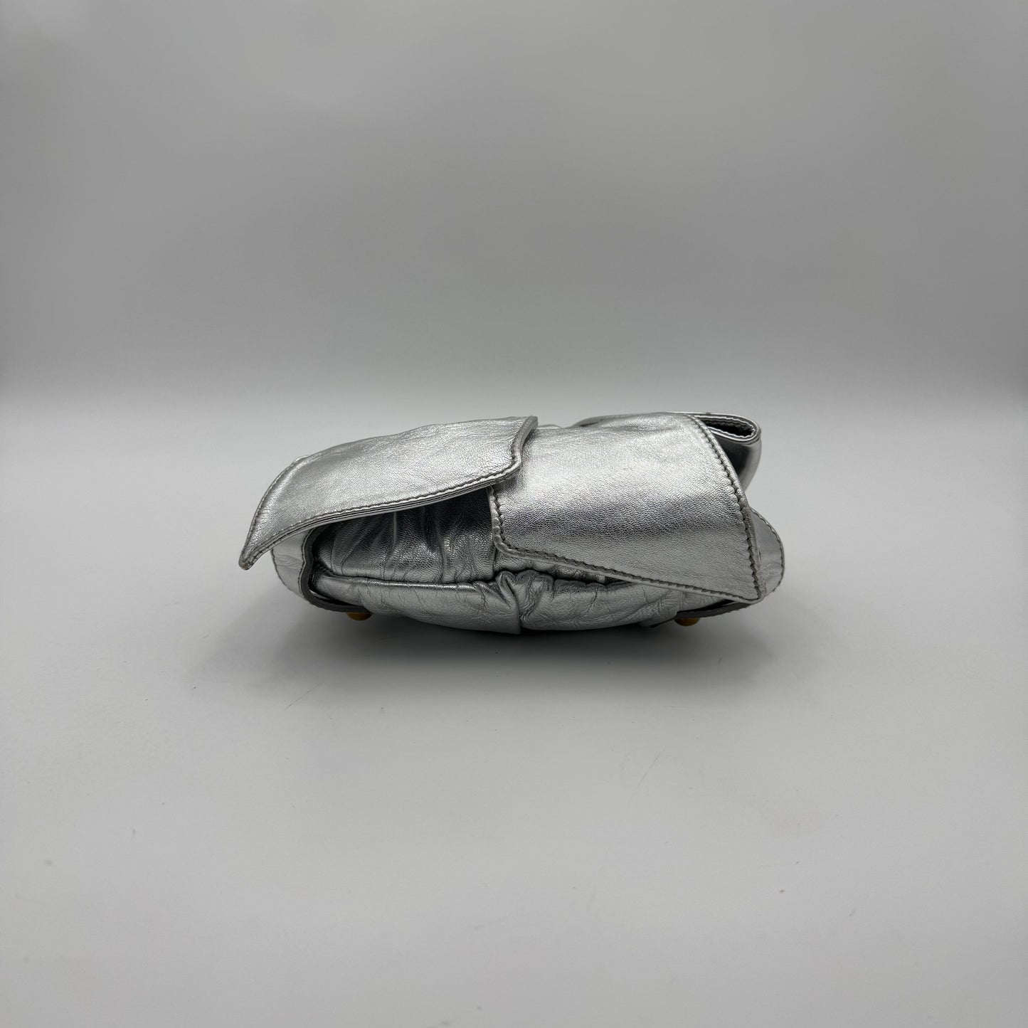 YSL Metallic Silver Leather Bow Shoulder Bag