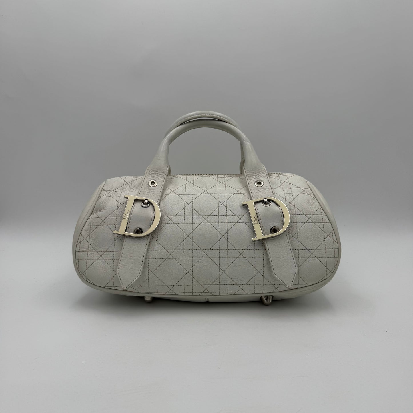 Christian Dior White Leather Cannage Boston Bag