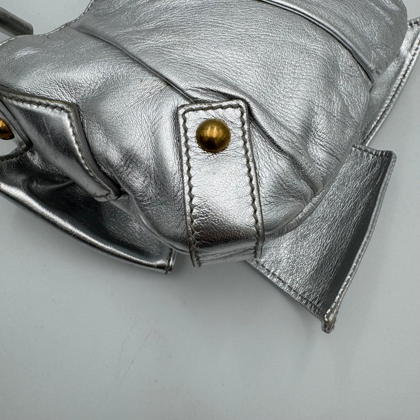 YSL Metallic Silver Leather Bow Shoulder Bag