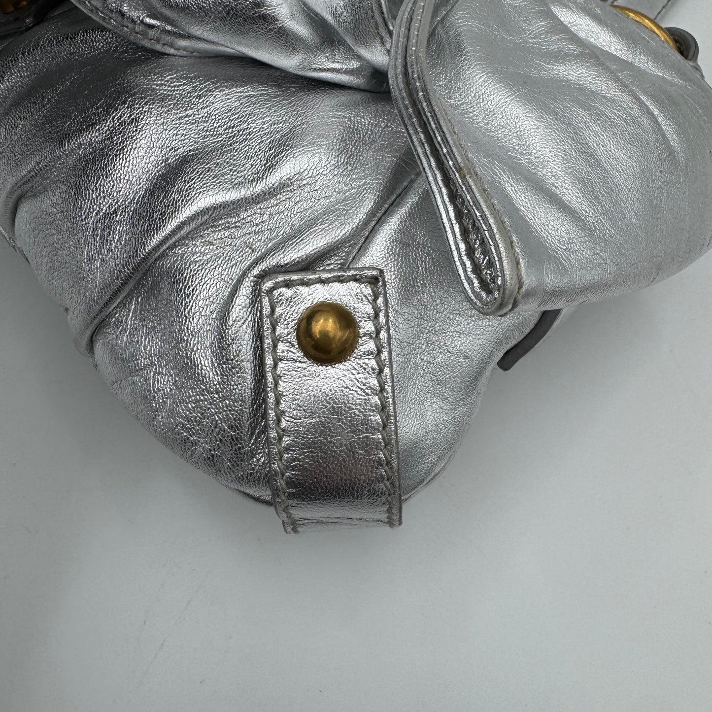 YSL Metallic Silver Leather Bow Shoulder Bag