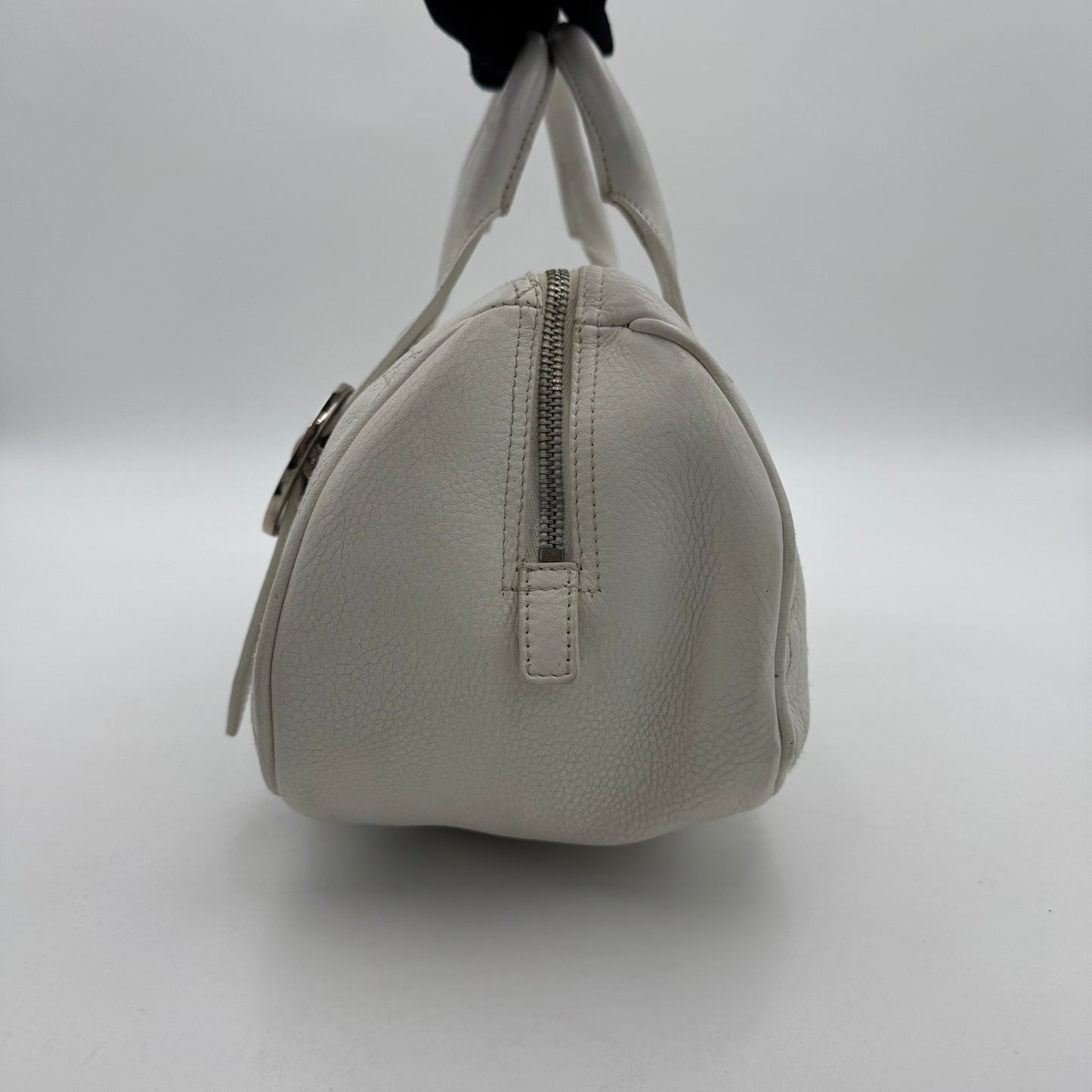 Christian Dior White Leather Cannage Boston Bag
