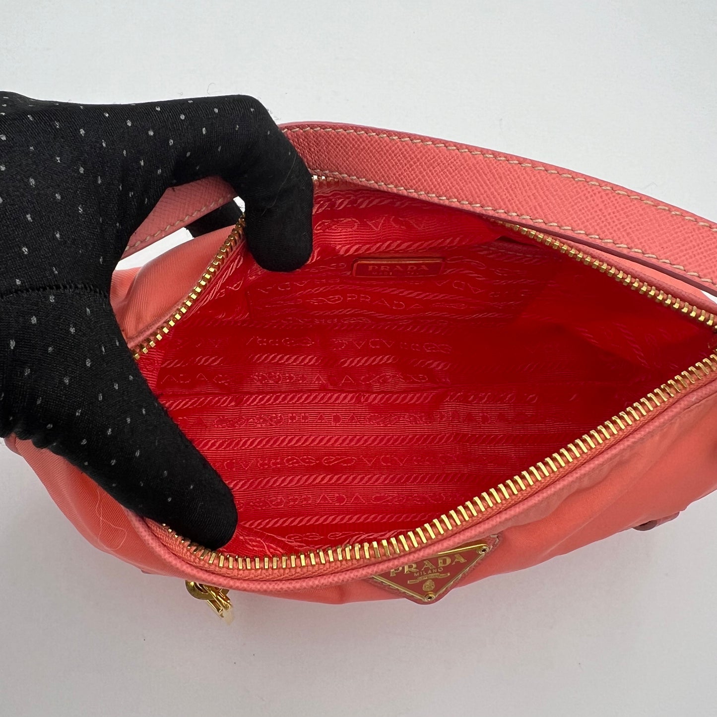 Prada Salmon Pink Tessuto and Leather Pochette
