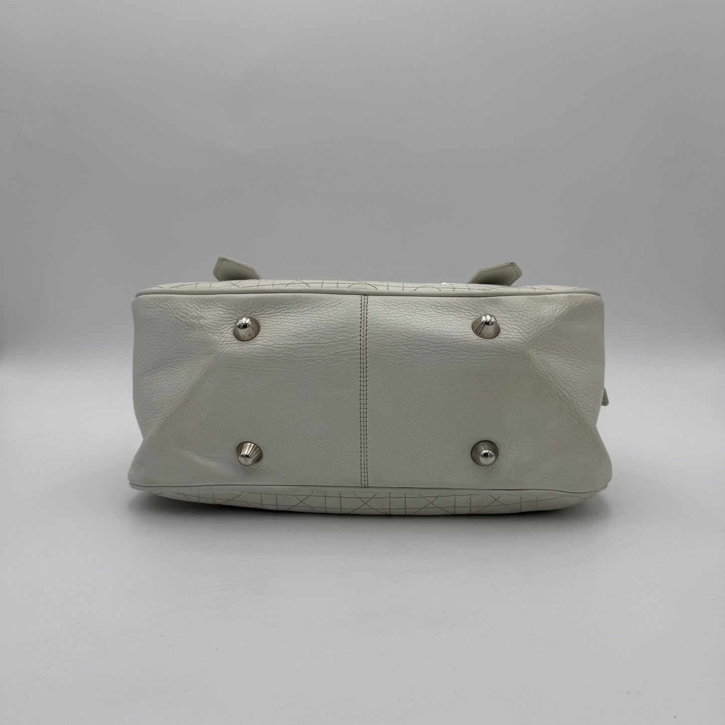 Christian Dior White Leather Cannage Boston Bag