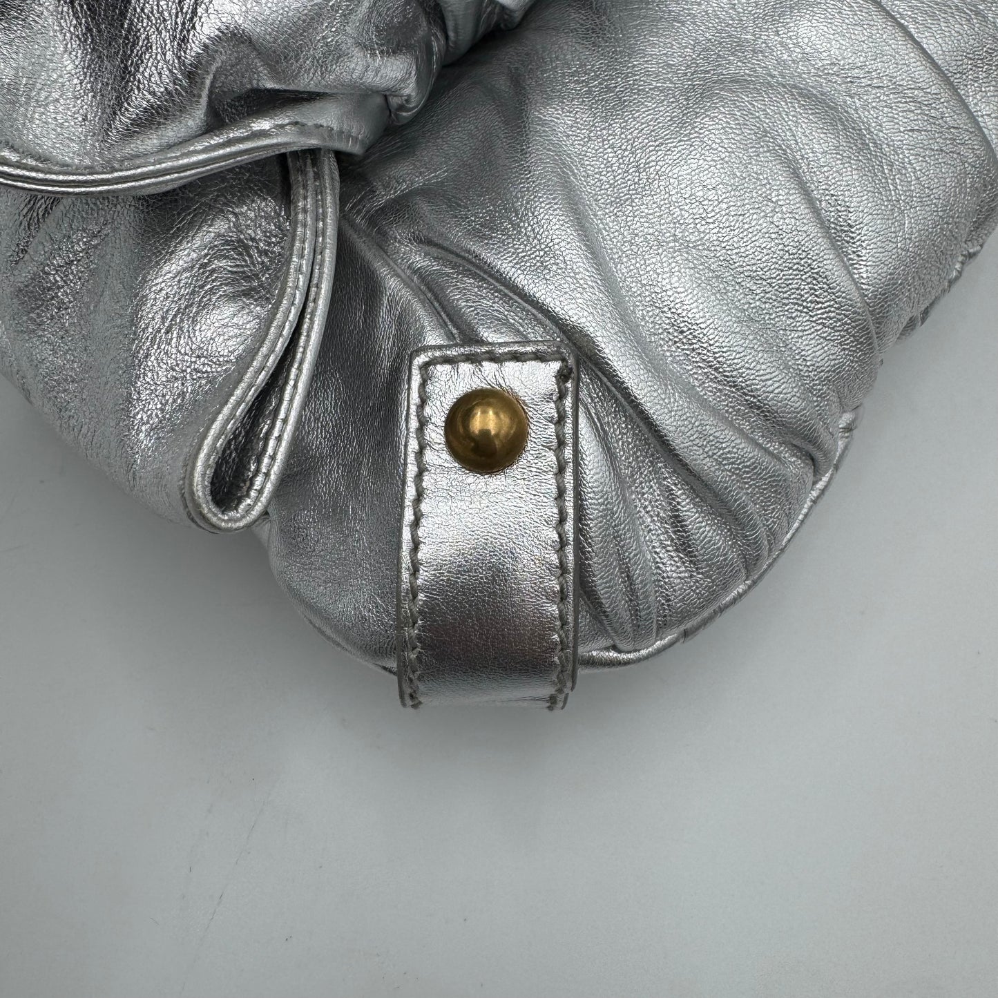 YSL Metallic Silver Leather Bow Shoulder Bag