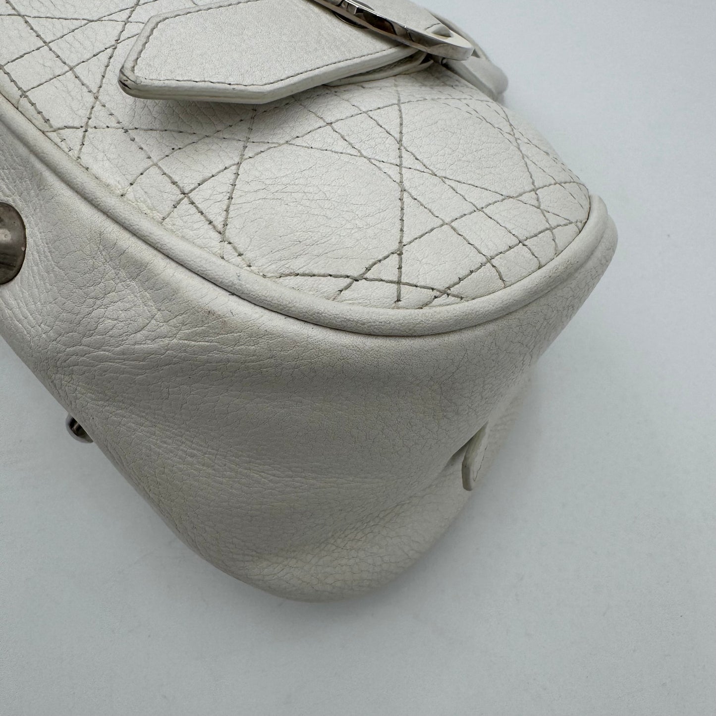 Christian Dior White Leather Cannage Boston Bag