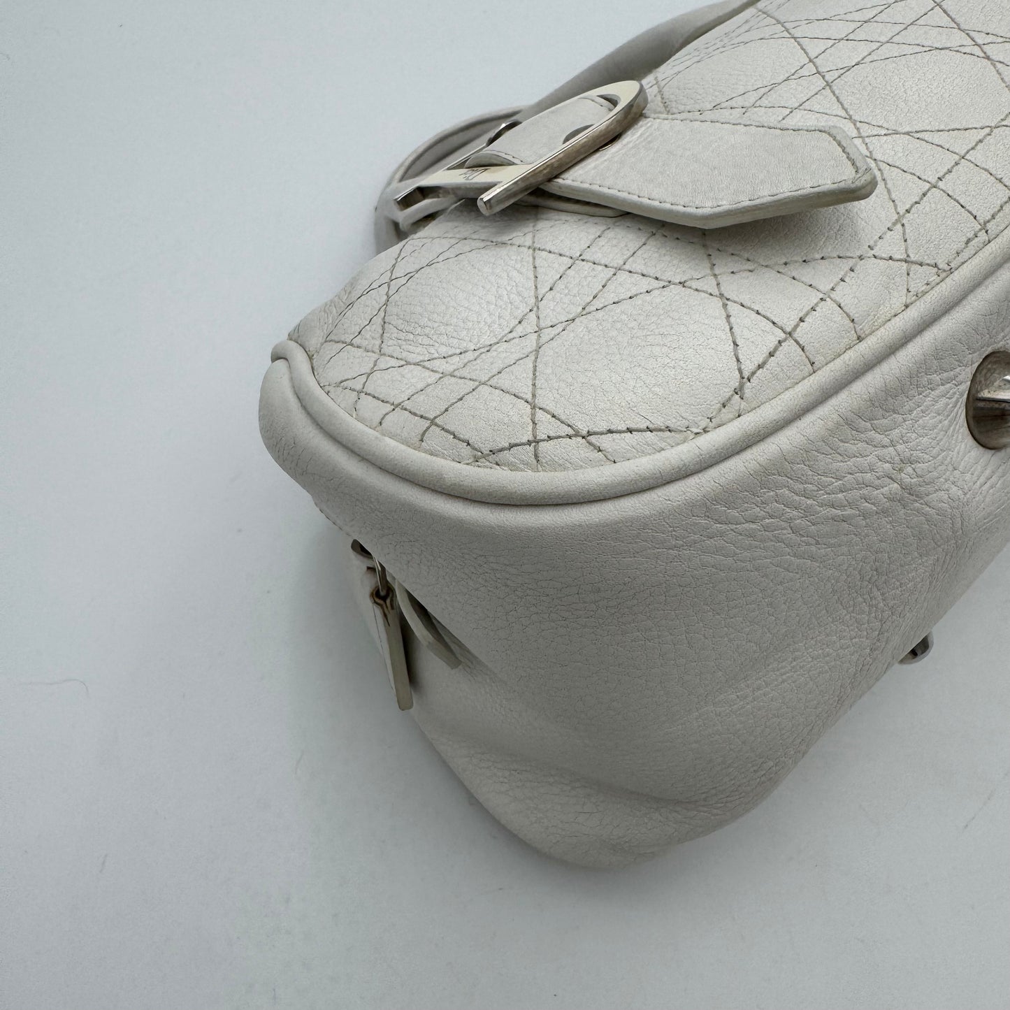 Christian Dior White Leather Cannage Boston Bag