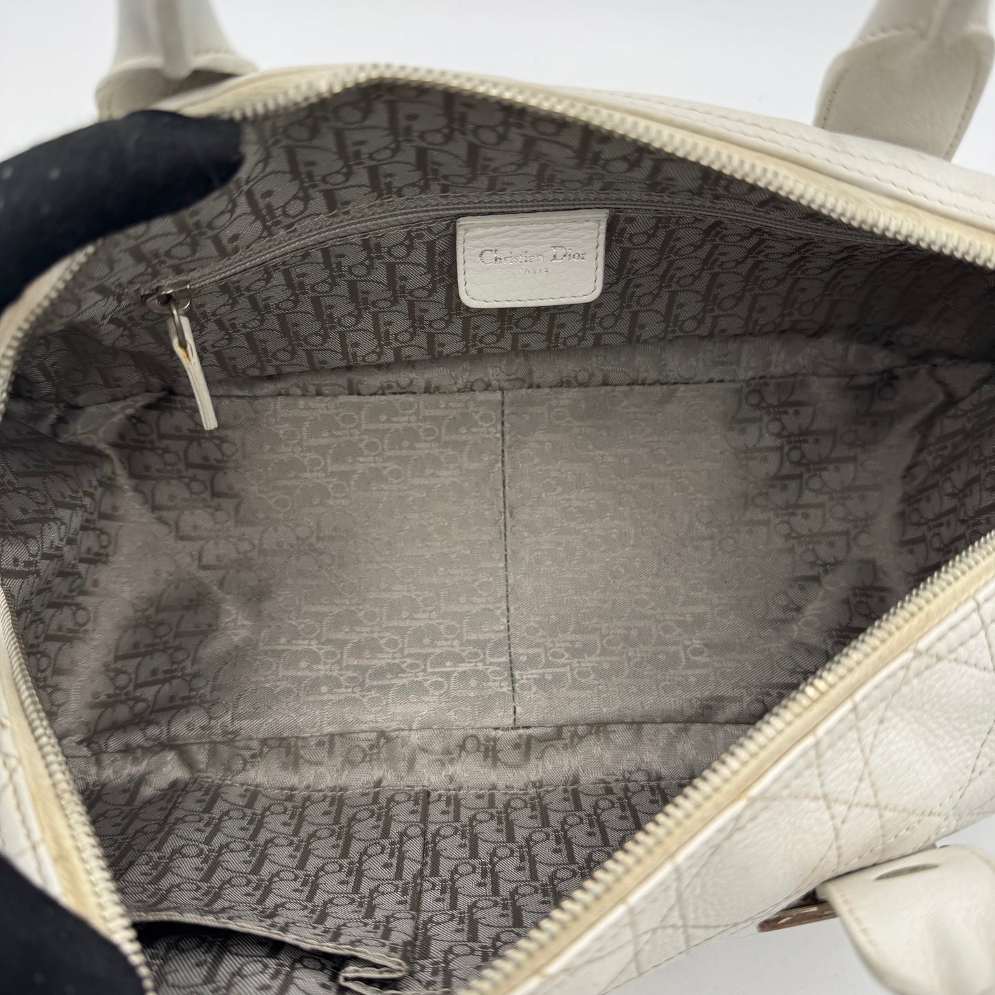 Christian Dior White Leather Cannage Boston Bag