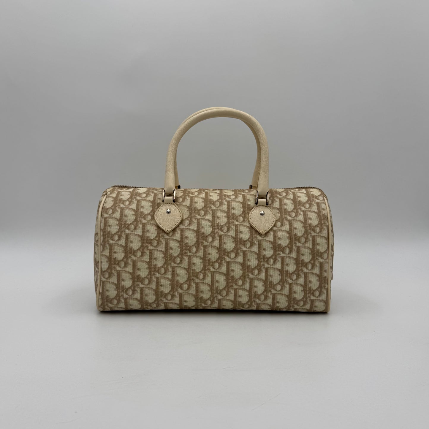 Christian Dior Beige Oblique Coated Canvas Embroidered Floral Boston