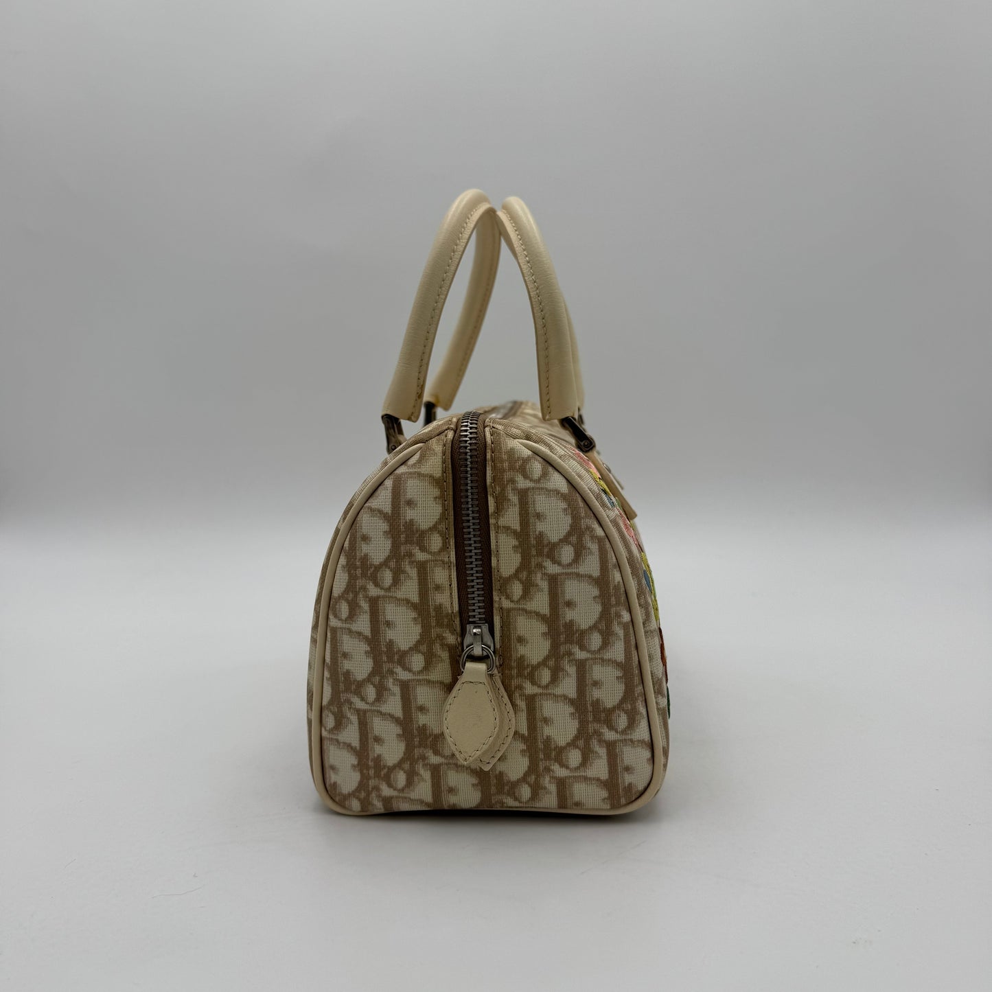 Christian Dior Beige Oblique Coated Canvas Embroidered Floral Boston