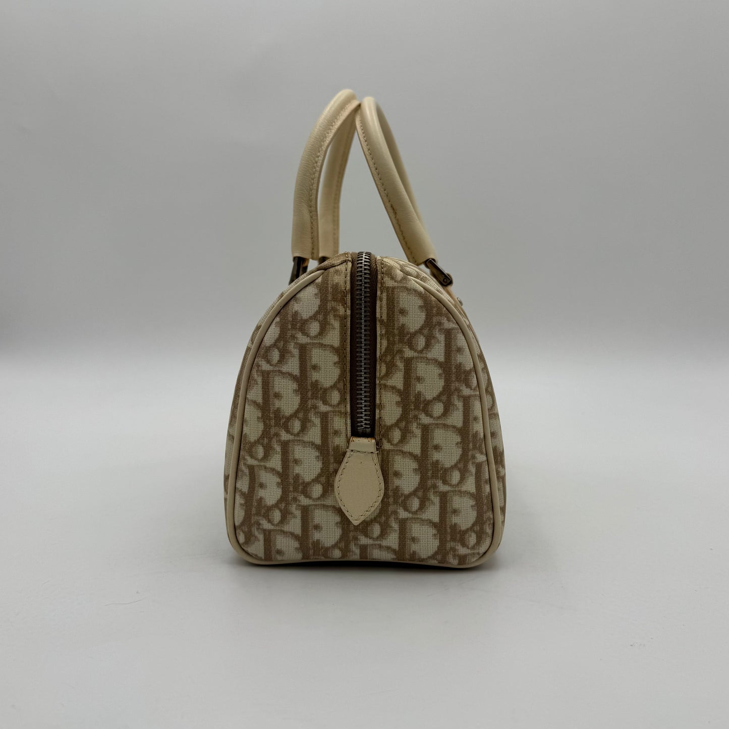 Christian Dior Beige Oblique Coated Canvas Embroidered Floral Boston