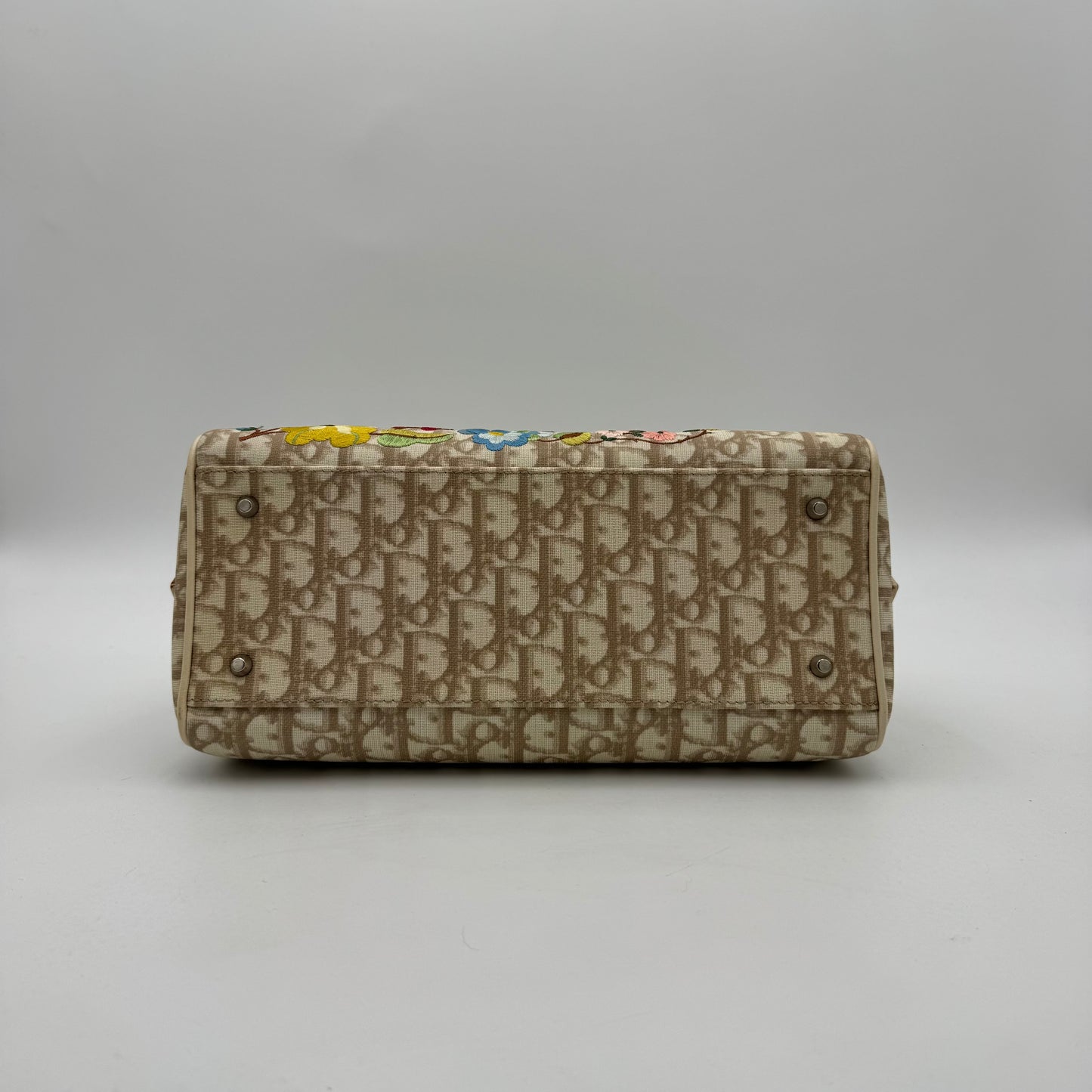 Christian Dior Beige Oblique Coated Canvas Embroidered Floral Boston