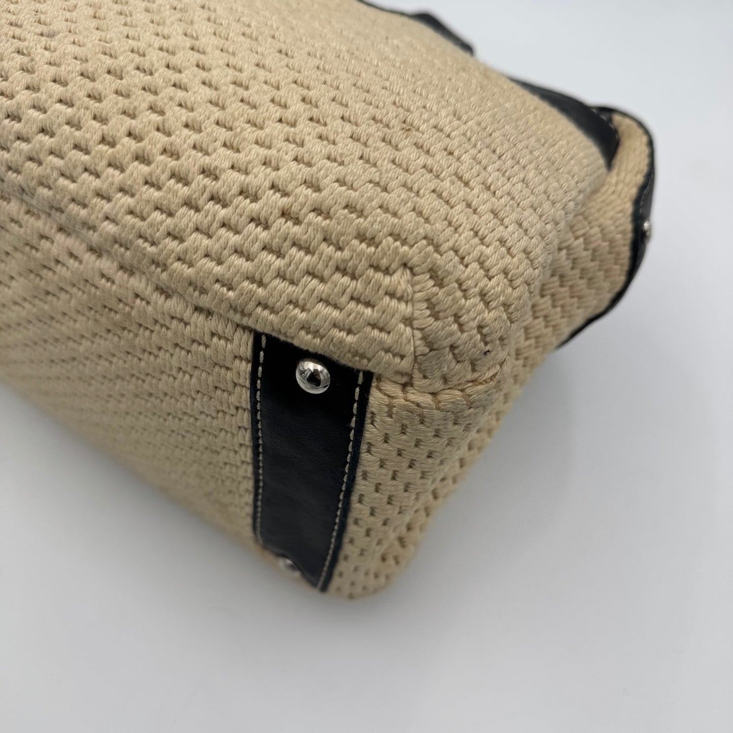 Chanel 2004-2005 LAX Black Lambskin Beige Crochet Bowler Bag