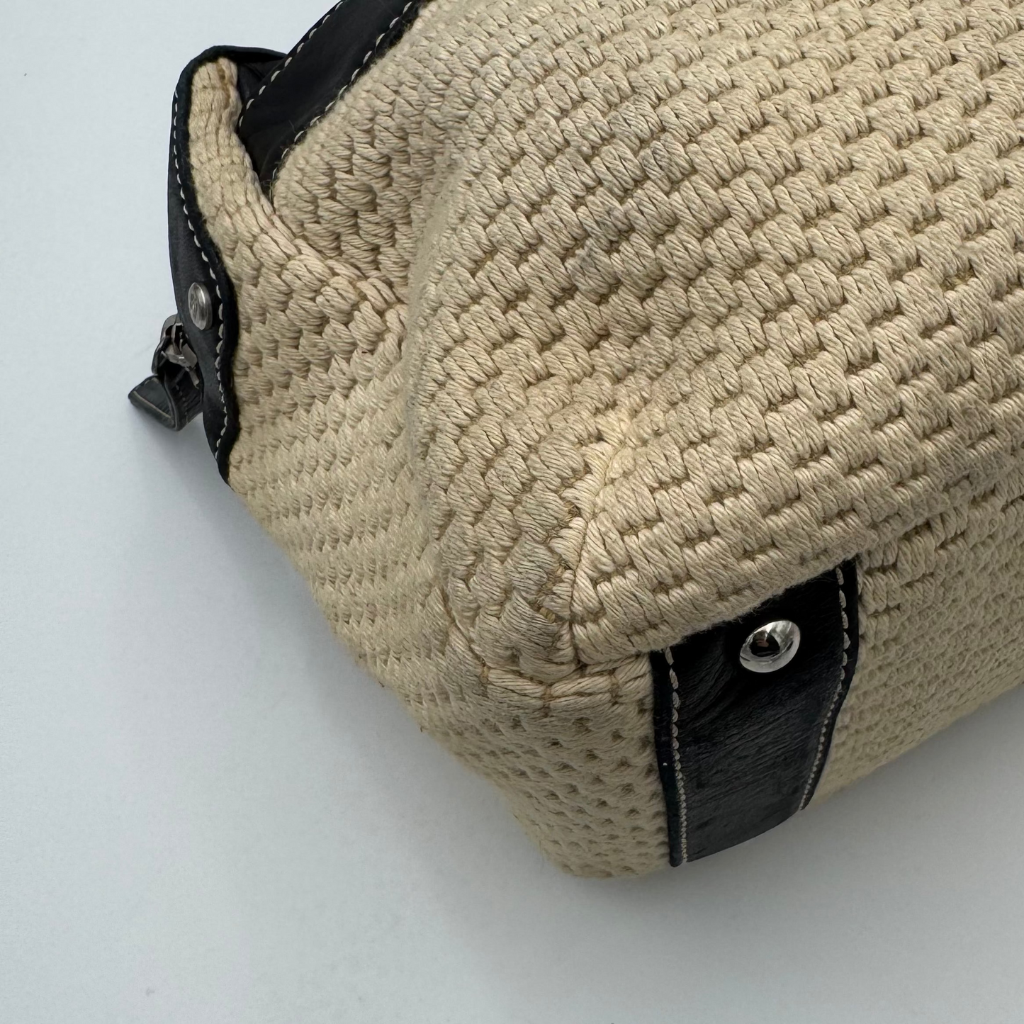 Chanel 2004-2005 LAX Black Lambskin Beige Crochet Bowler Bag