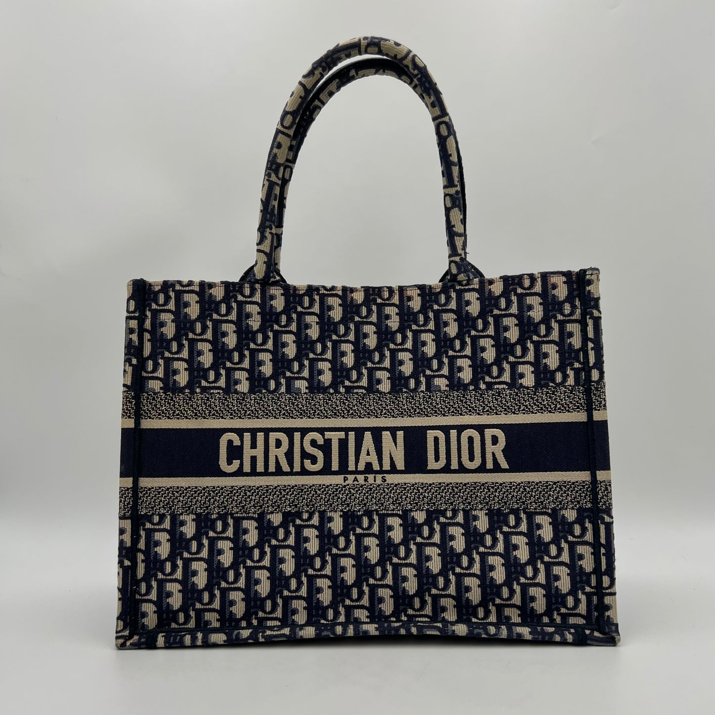 Christian Dior Blue Oblique Embroidered Medium Book Tote