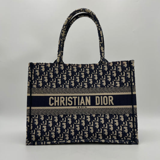 Christian Dior Blue Oblique Embroidered Medium Book Tote