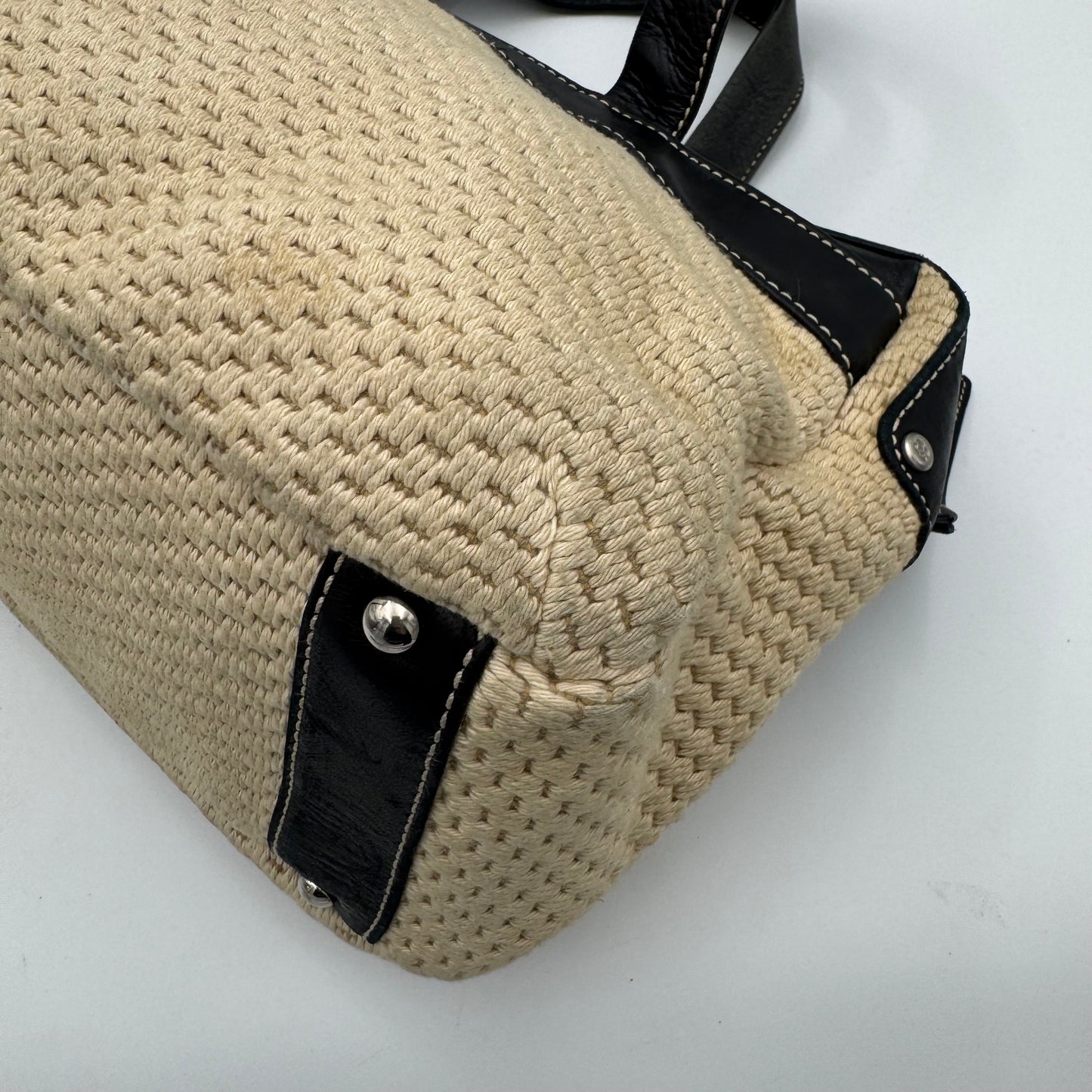 Chanel 2004-2005 LAX Black Lambskin Beige Crochet Bowler Bag