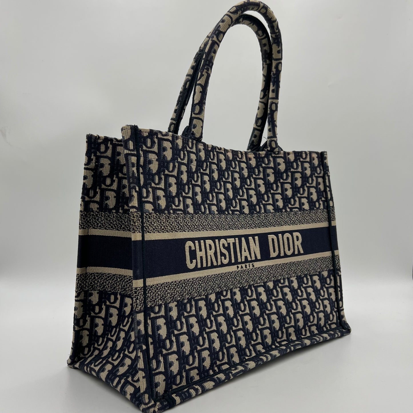 Christian Dior Blue Oblique Embroidered Medium Book Tote