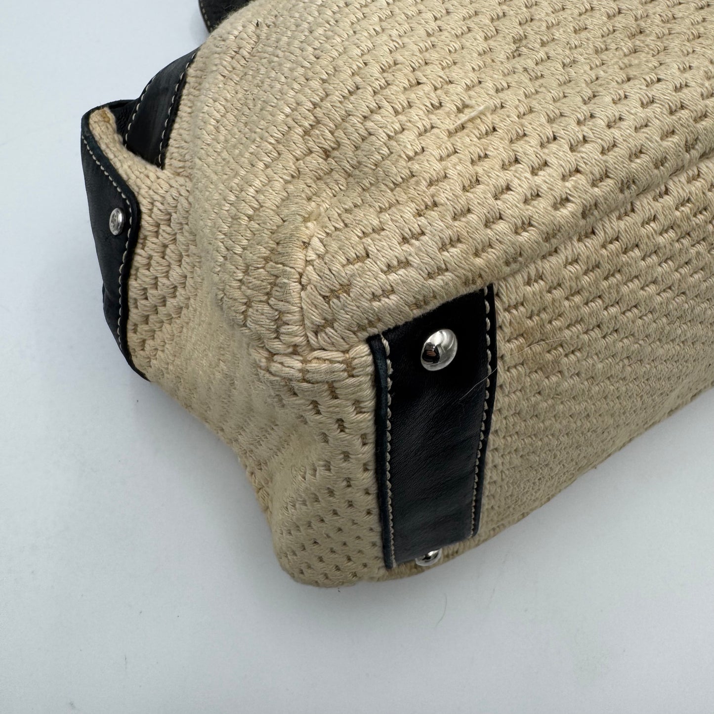 Chanel 2004-2005 LAX Black Lambskin Beige Crochet Bowler Bag