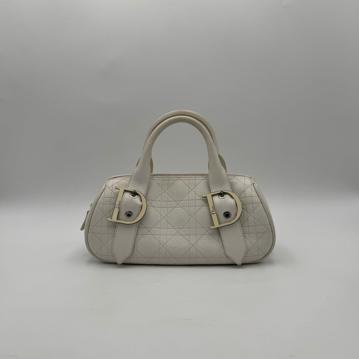Christian Dior White Leather Cannage Small Satchel