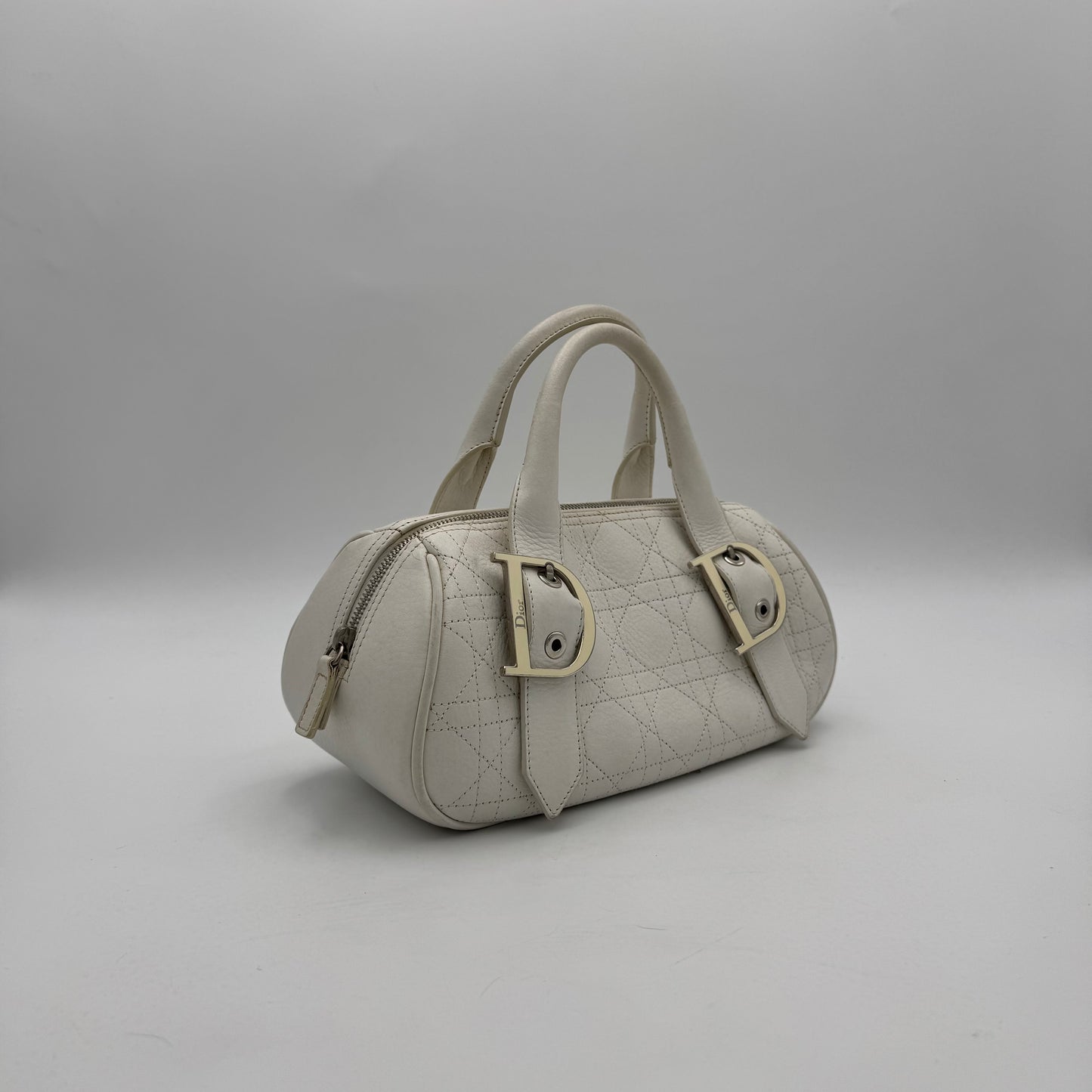 Christian Dior White Leather Cannage Small Satchel