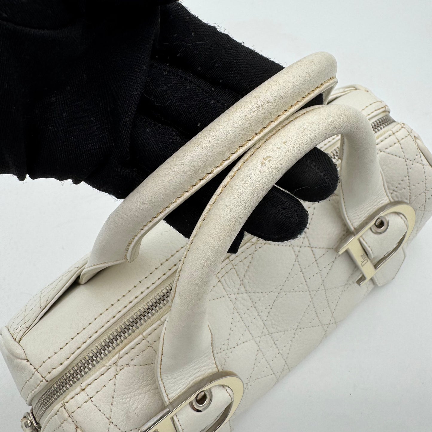 Christian Dior White Leather Cannage Small Satchel