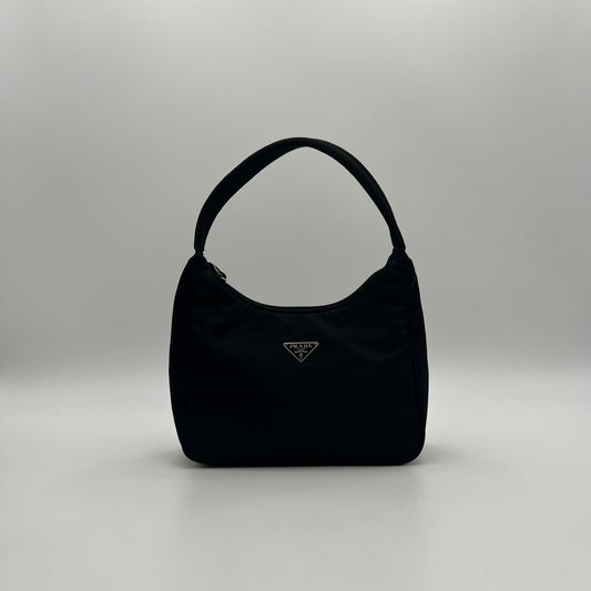Prada Black Nylon Mini Hobo Baguette